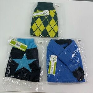 United K9 Lot of Three 14" Argyle, Star, Solid Dog Sweaters Blue, Green, Black